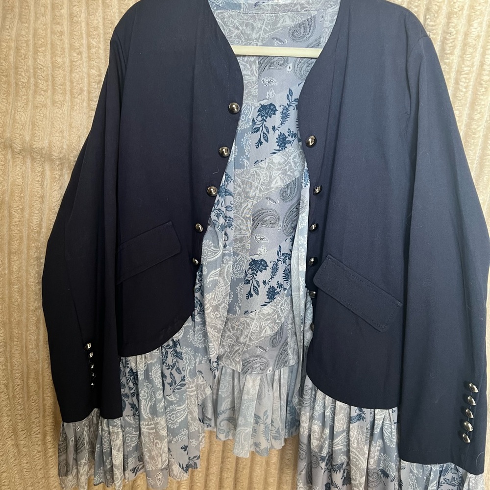 Elegant Navy Women's Blazer with Floral Lining Boho Western